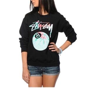 Stussy Vintage Tie Dye Pool 8 Ball Long Sleeve Crew Neck Sweatshirt Medium